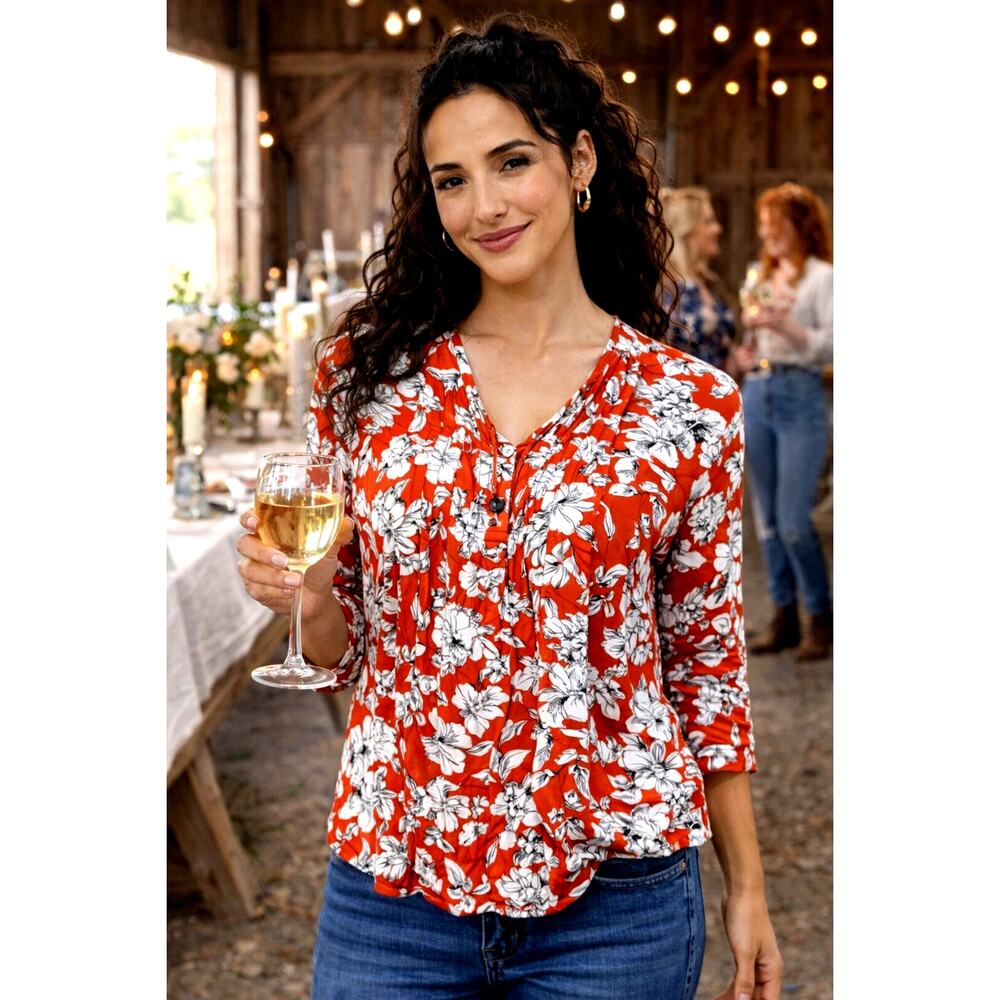 Fun2Fun Maley Pleated Detail Blouse Rust/Cream size M